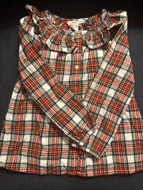 Crewcuts Girls Plaid Ruffle Collar Button-Front Top